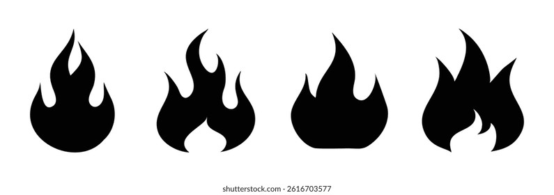 Four Simple Black Fire Icons on White Background