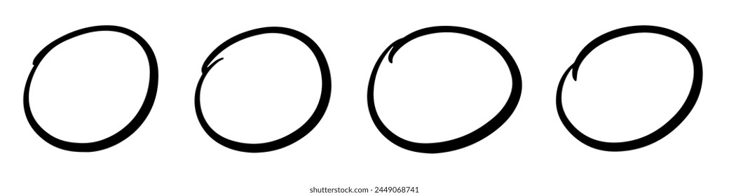 Four simple black oval circles drawn by hand, ideal for highlighting or selection purposes in documents.