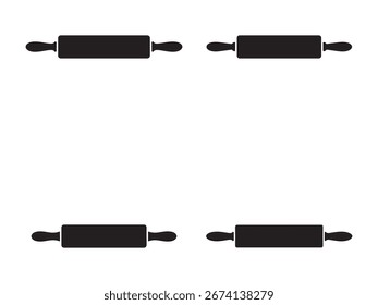 Four Simple Black Rolling Pin Silhouettes on White Background