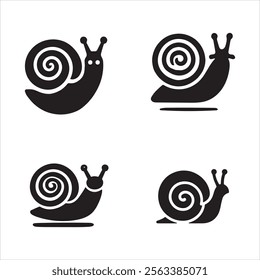 four simple black silhouettes of snails with vector eps illustrations on a white background high-quality fully editable file
