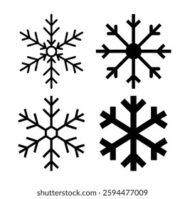 Four Simple Black Snowflake Icons on White Background