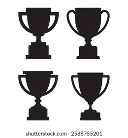 Four Simple Black Trophy Icons for Design
