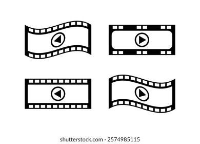Four Simple Black and White Filmstrip Icons with Play Symbols.