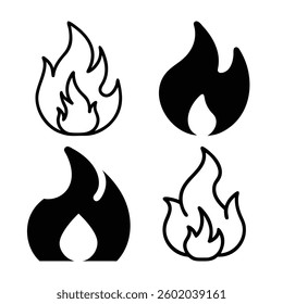 Four Simple Black and White Fire Icons