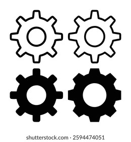 Four Simple Black and White Gear Icons
