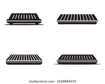 Vier einfache Schwarz-Weiß-Grillpfannen-Symbole