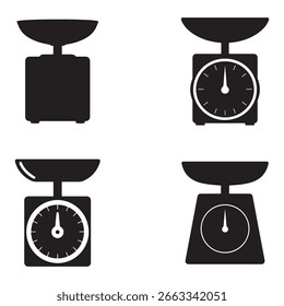 Cuatro iconos simples de la escala de la cocina en blanco y negro