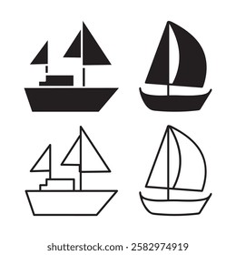 Four Simple Black and White Sailing Ship Icons