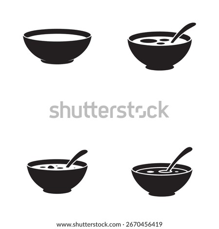 Four Simple Black and White Soup Bowl Icons