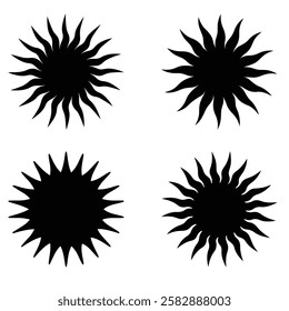 Four Simple Black and White Sun Symbols