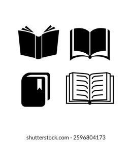 Four Simple Book Icons Open, Closed, Bookmark, Detailed