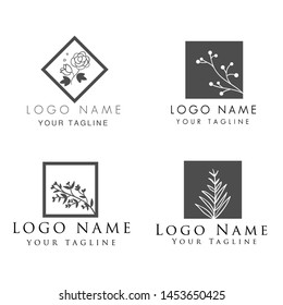 FOUR SIMPLE BOTANICAL LOGO, MONOCHROME, VINTAGE,NATURE