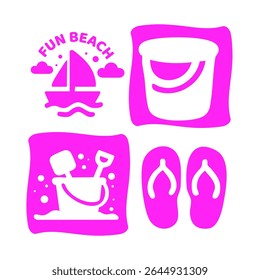 Four simple, bright pink beach icons