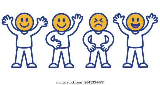 Four simple cartoon figures showing different emotions