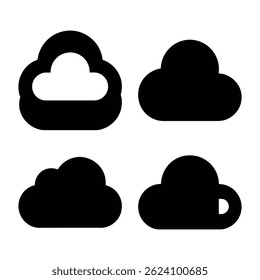 Quatro ícones de nuvem simples em preto e branco