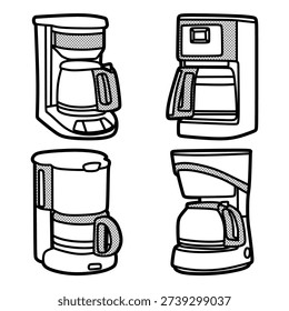 four simple coffee maker images, editable lines