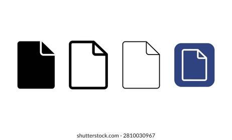 Four simple document icons showing page corner variations in black and blue outlines