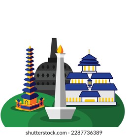 Four simple flat indonesian landmarks illustration