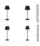 Four Simple Floor Lamp Silhouettes on White Background