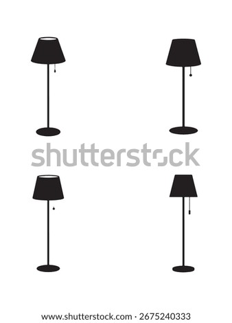 Four Simple Floor Lamp Silhouettes on White Background
