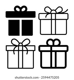 Four simple gift box icons in black and white.