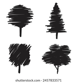Four simple hand drawn tree vectors design