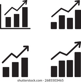 Quatro gráficos de barras simples, desenhados à mão com setas para cima indicando crescimento e progresso positivo.