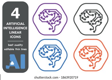 
Four simple icons related to artificial intelligence.
Editable illustration. EPS 10