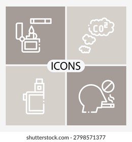 Four simple icons showing water treatment machine CO2 emissions air purifier and smokestack pollution control