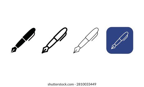 Four simple line art icons showing various types of pens on transparent background