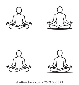 Cuatro Ilustraciones de arte de línea simple de Personas en pose de meditación