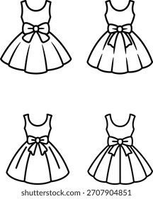 Cuatro ilustraciones simples del arte de la línea de los vestidos de las muchachas con los lazos