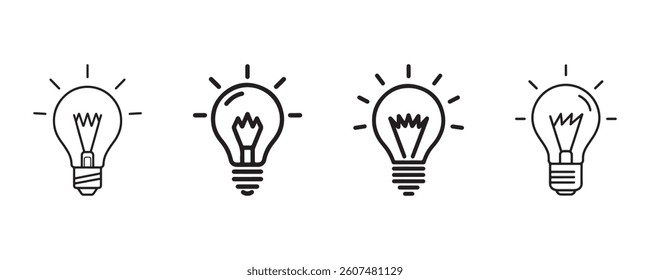 Four Simple Line Art Lightbulb Icons Representing Ideas