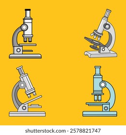 Four Simple Line Art Microscope Illustrations