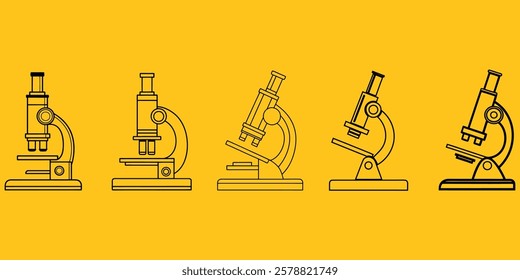 Four Simple Line Art Microscope Illustrations Against a Bold Yellow Background