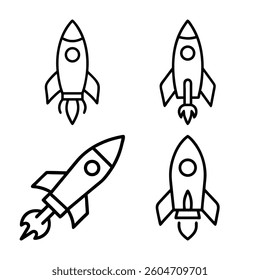 Four Simple Line Art Rocket Icons Ready for Launch