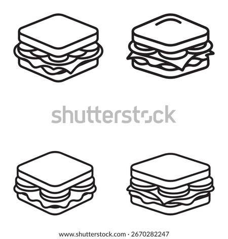 Four Simple Line Art Sandwich Illustrations