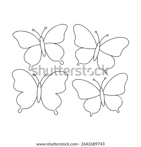 Four simple line drawing butterflies coloring page
