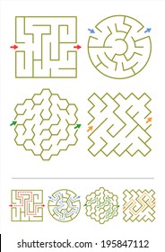 Four simple mazes of various shapes. Answers included.  