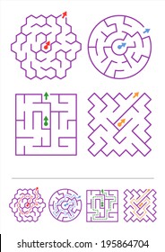 Four simple mazes of various shapes. Answers included.  