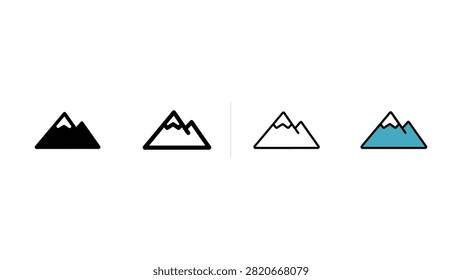 Four simple mountain icons shown with varying fill styles and transparent background
