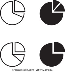 Four simple pie chart icons in outline and solid black, representing data visualization and analysis.