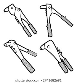four simple rivet pliers vectors, editable lines