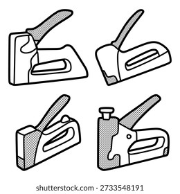 quatro imagens de arte de linha de arma de grampo simples, linhas editáveis