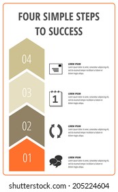 Four simple steps to success arrow concept with icons for project, layout, brochure,web design or presentation in vector.