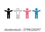 Four simple stick figure icons with arms out