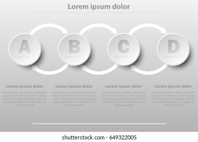 Four simple white 3D paper circles in sequence for website presentation cover poster vector design info graphic illustration concept