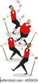 Four Singers In Traditional Stage Costumes Performing Barbershop Quartet Style Song, EPS 8 Vector Illustration
