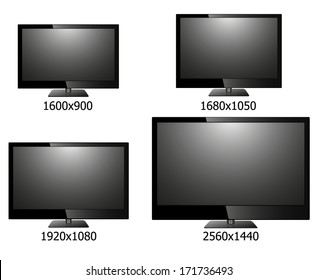 Four Size Resolution 1600xxxx1440 Flat Televisionmonitorcomputer Stock Vector Royalty Free