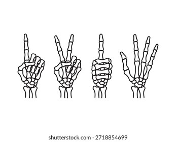 Cuatro Gestos de la Mano del Esqueleto Uno Dos Tres Cuatro Números Contar Números
